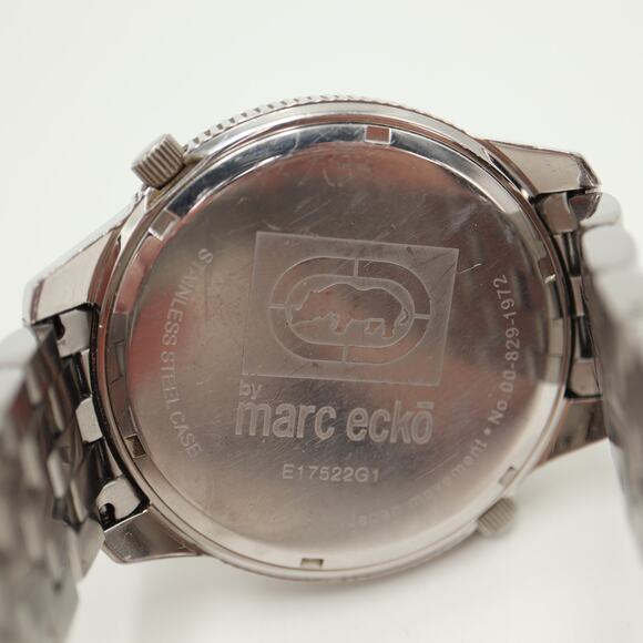Marc Ecko Mens Dual Time Silver Tone Jumbo 50mm Watch St Steel w New Battery - Picture 15 of 15